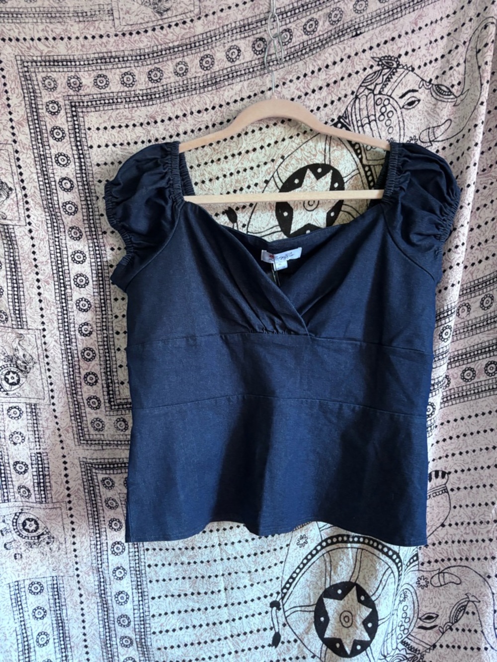 Lindy Bop Women’s Denim Peasant Top Back Zipper For Snug Fit  Size US12 NWT